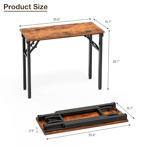 35.8" Small Folding Computer Desk, No Assembly Compact Study Table, Brown