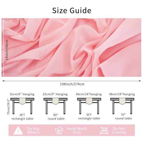 14x108 Inch Light Pink Chiffon Table Runner - 12 Pack for Weddings & Parties