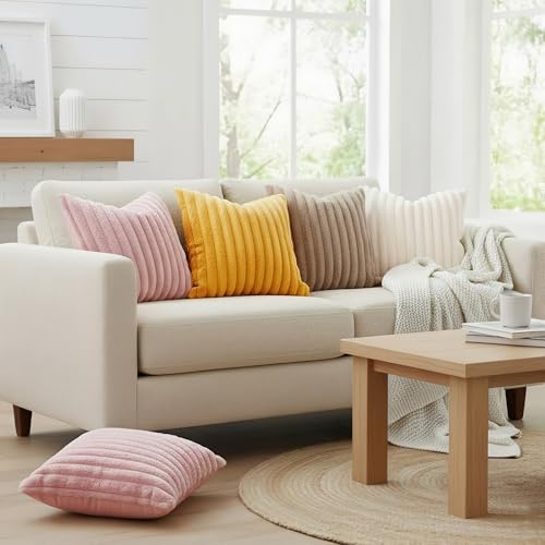 Faux Fur Throw Pillow Covers 18x18 Set of 2 - Soft Plush Cream White