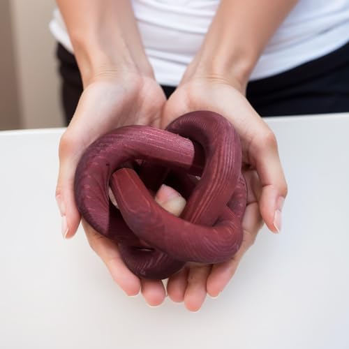 3-Link Wooden Knot Decor, Burgundy Rustic Chain Link Shelf Accent Piece
