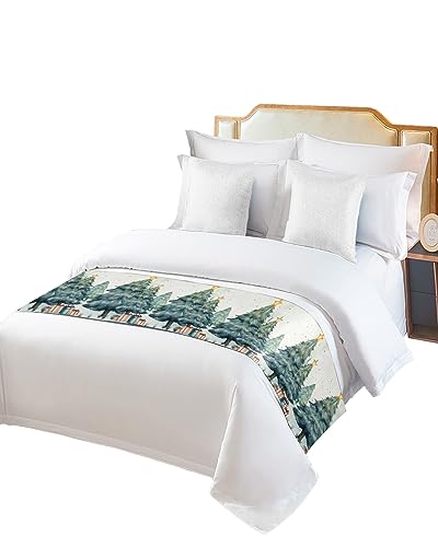 Christmas Tree Bed Runner for Queen Bed - Satin Bed Scarf, 83x20 Inch