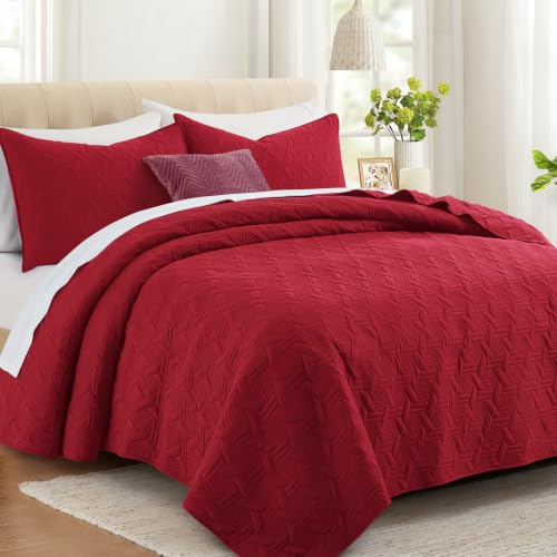 Lavsiry Red Full/Queen Quilt Bedding Set with Shams - 90x96, 3-Piece