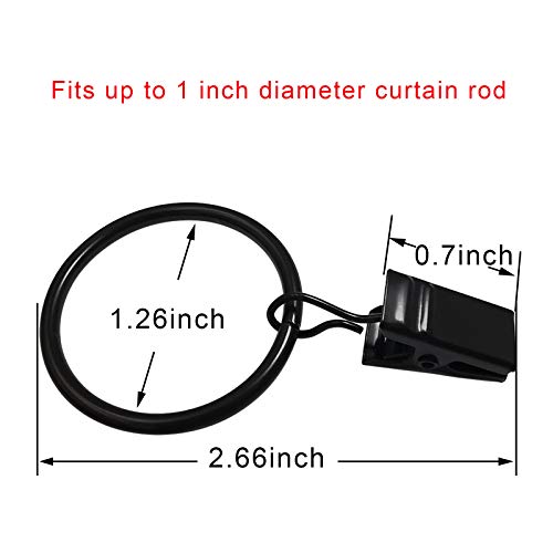 AMZSEVEN 40 Pack Black Curtain Rings with Clips - 1.26 Inch Interior Diameter