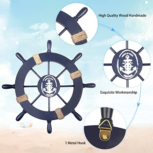 2-Piece Nautical Wooden Ship Wheel and Anchor Wall Art Decor Set