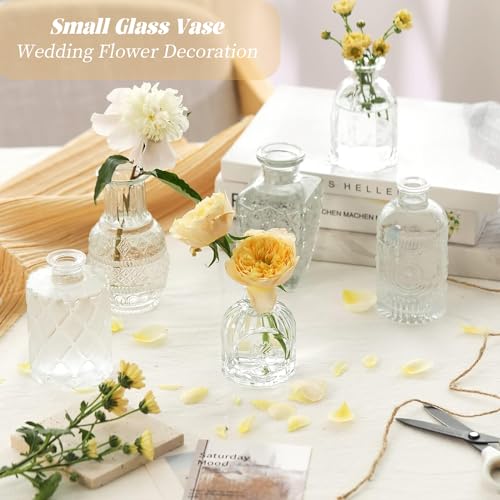 Clear Glass Bud Vase Set of 32 - Vintage Etched Table Centerpieces
