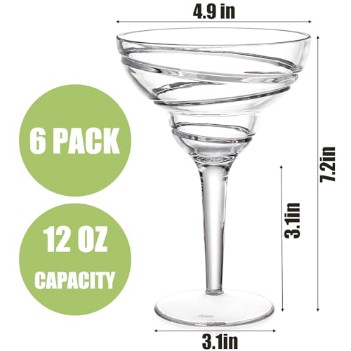 Youeon 6-Pack 12 Oz Shatterproof Acrylic Margarita Glasses - Reusable Stemware for Indoor & Outdoor Parties