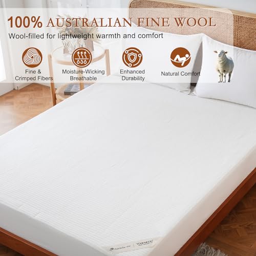 Queen Wool Mattress Pad with Cotton Cover - 200 GSM Australian Wool