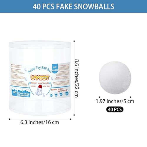 URATOT 40 Pack Fake Snow Fight Balls 5cm Indoor Outdoor Toy Set with Storage Box