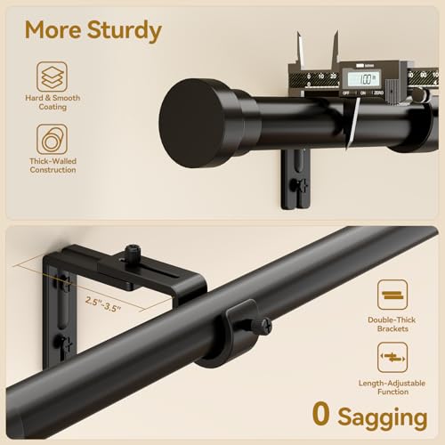 YaFex Heavy Duty Adjustable Curtain Rod 32-144 Inch Black Metal