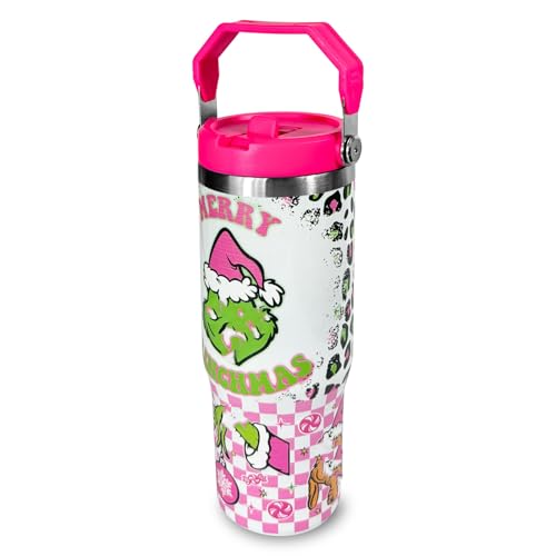 BAISHIDA 30 oz Christmas Stainless Steel Tumbler with Handle & 2 Straws - Leak Proof, Double Insulated Gift