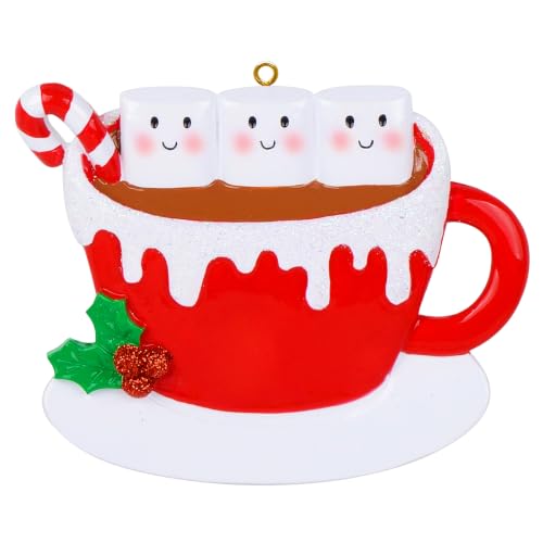 MAXORA Hot Cocoa Family of 3 Christmas Ornament 2026 - Personalized Marshmallow Mug