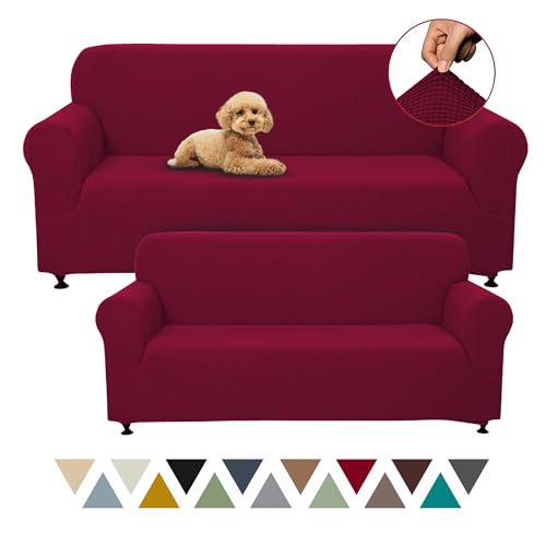 Stretch Sofa and Loveseat Slipcovers Set - Burgundy, 2-Piece