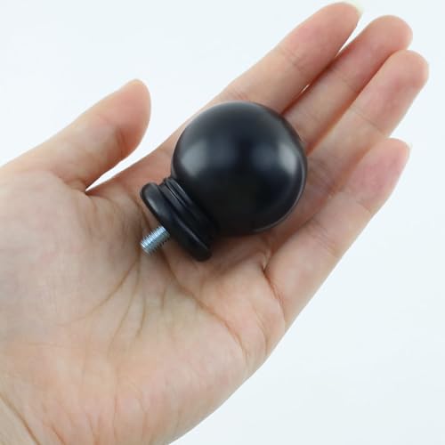 Ball Shape Curtain Rod Finials for 5/8 Inch Rods, M5 Screw, Black 2-Pack
