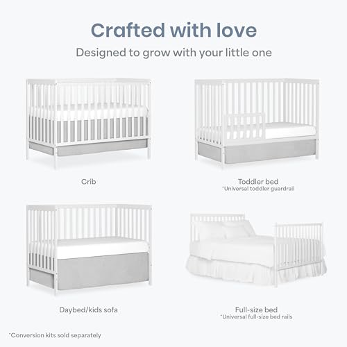 Convertible 5-in-1 Baby Crib Solid Wood White
