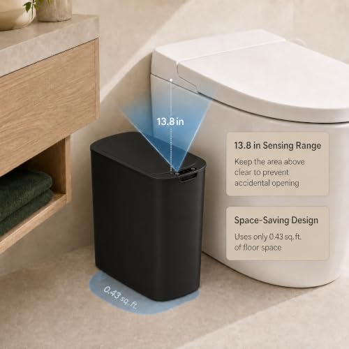 Automatic Small Bathroom Trash Can with Lid 2.6 Gallon Black Touchless Motion Sensor Garbage Can