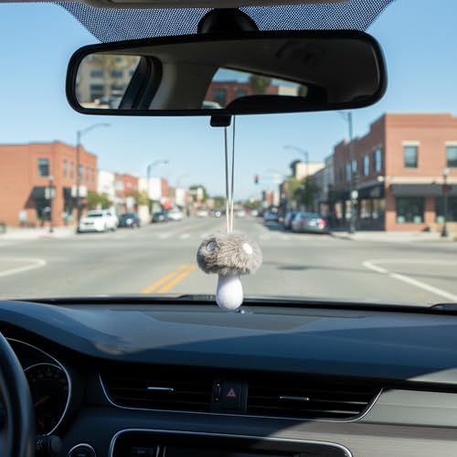 XMIAOX Grey Mini Mushroom Decor 2-Pack Fuzzy Plush Hanging Ornaments for Home, Car & Christmas