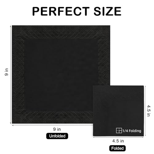Kouorao Black Disposable Cocktail Napkins 800 Pack - 2-Ply 4.5 x 4.5 Inch For Parties & Events