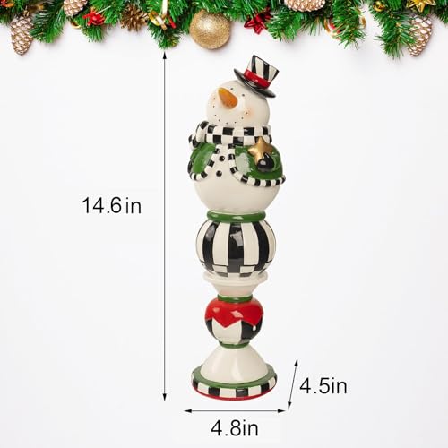 Bechivie Black & White Checkered Snowman Christmas Decor - White Variation, 14.6"