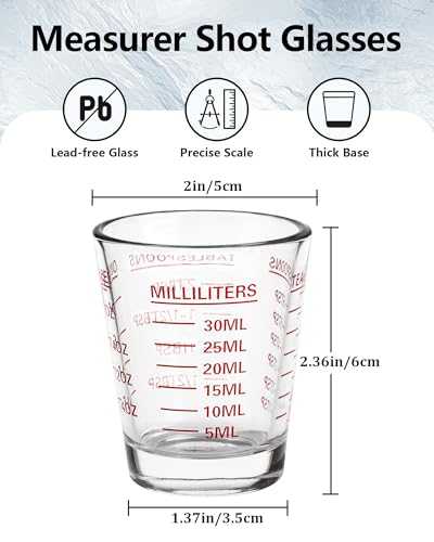 2-Pack Measuring Shot Glass Set with Easy-Read Red Markings