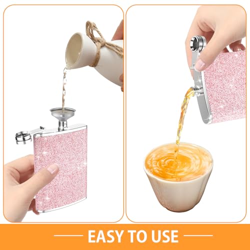 Hianjoo Pink 8oz Leakproof Stainless Steel Hip Flask Set for Women, Portable Camping & Gifting