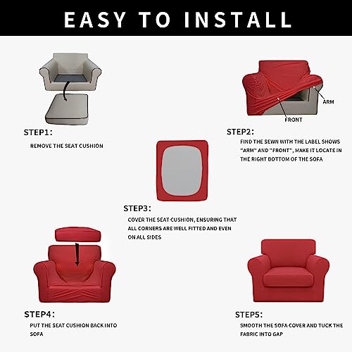 Easy-Going Waterproof 2-Pieces Chair Cover Couch Cover for Sofa, Red (Small Chair) - 100% Waterproof