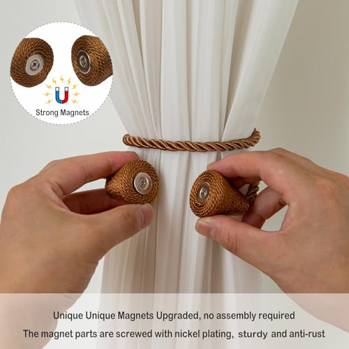 Magnetic Curtain Tiebacks 4 Pack - Decorative Rope Holdbacks for Drapes