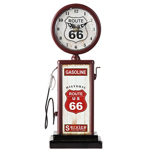 Route 66 Gas Pump Mantle Clock, Vintage Style Metal Table Clock