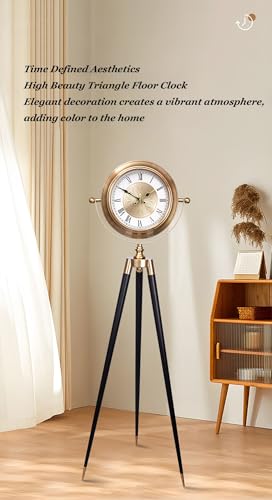 Triangle Floor Clock - Silent Metal Grandfather Clock with Tripod Stand