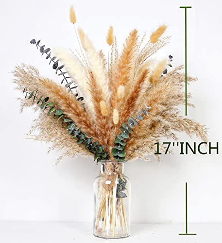 110 Pcs Boho Dried Pampas Grass Bouquet with Eucalyptus & Bunny Tails