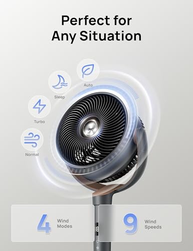 DREO Pedestal Fan for Bedroom, 120° Oscillating Quiet Floor Fan with DC Motor