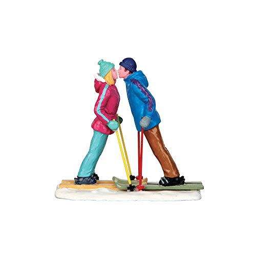 Miniature Winter Couple Skiing Figurine for Seasonal Village Scenes