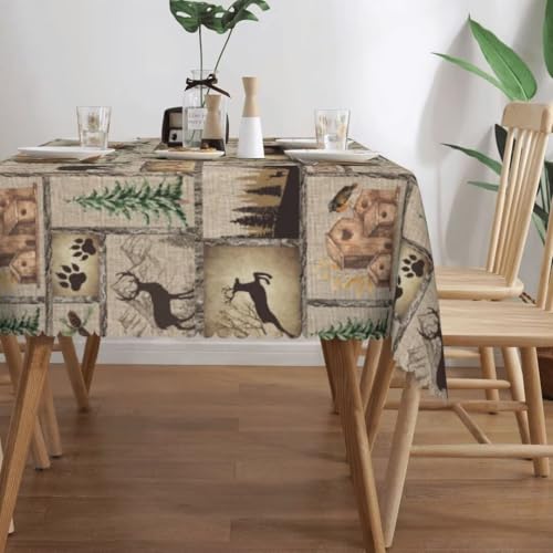 JanJCurt Rustic Cabin Tablecloth 60x110in Bear Deer Forest Print for Dining & Events