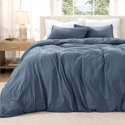 Ultra-Soft Washed Queen Duvet Cover Set with Pillow Shams - Linen Look