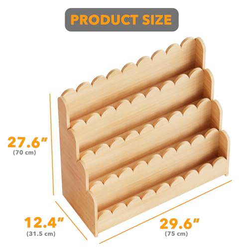 4-Tier Wooden Montessori Bookshelf for Kids, Scalloped Toy Storage Rack