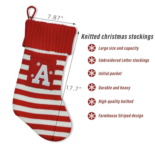 Personalized Knit Monogram Christmas Stocking with Embroidered Pocket, 18 Inch
