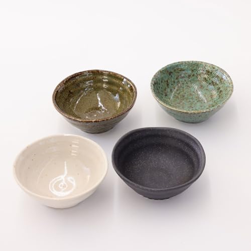 Set of 4 Japanese Ceramic Sake Cups 1.7oz - Gifu Minoyaki, Color Variants
