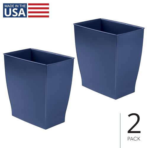 iDesign Small Plastic Bathroom Trash Can, Slim Rectangle Garbage Bin for Bedroom, Office, Dorm, 2-Pack, Navy Blue