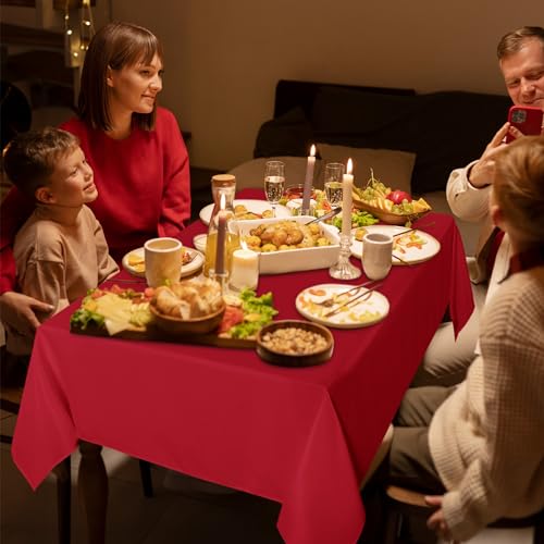 Sancua Red Tablecloth 60x102 Inch, 6 Pack for 6ft Tables - Polyester Wrinkle-Free