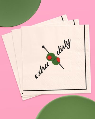 25 Pack Martini Napkins - Extra Dirty Olive Green Party Decor for Cocktails