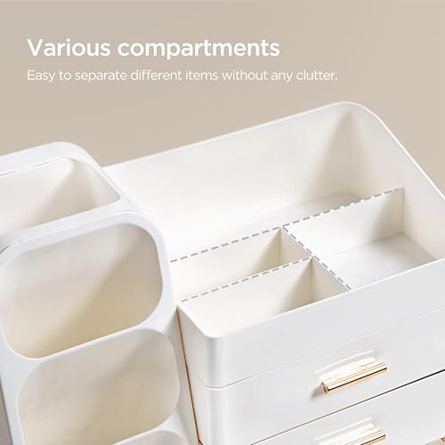 HBlife Large All White Makeup Organizer with Brush Holder - Vanity & Storage