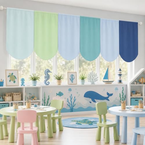 6-Piece Colorful Classroom Curtains, 36 x 24 Inch Pastel Window Drapes