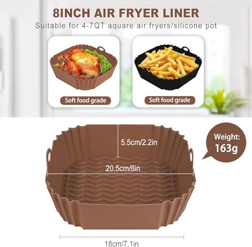 8-Inch Square Silicone Air Fryer Liners - Reusable Non-Stick Pot Inserts