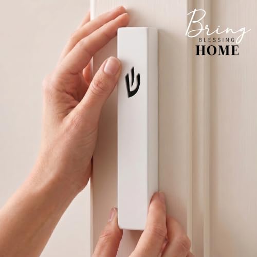 5-Inch White Aluminum Mezuzah Case with Scroll – Self-Adhesive Indoor Kit