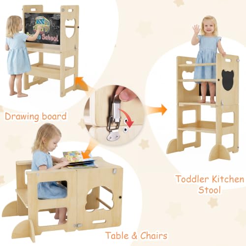 4-in-1 Foldable Toddler Learning Tower and Kitchen Step Stool