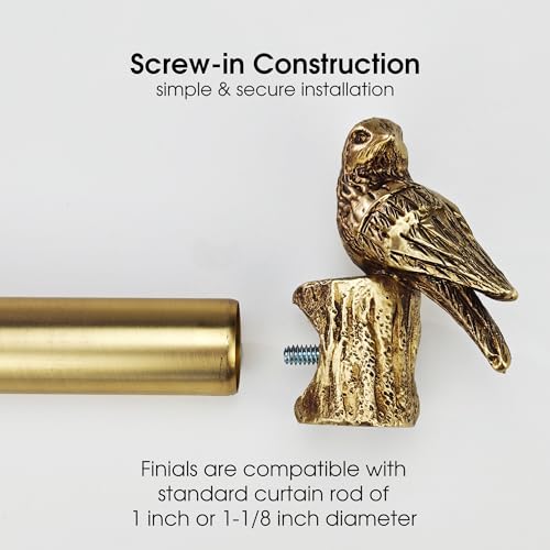 Decorative Bird Curtain Rod Finials, Set of 2 for 1-Inch Rods