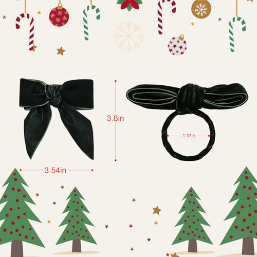Wonlex Green Christmas Bow Napkin Rings Set of 8 Velvet Holiday Table Decor