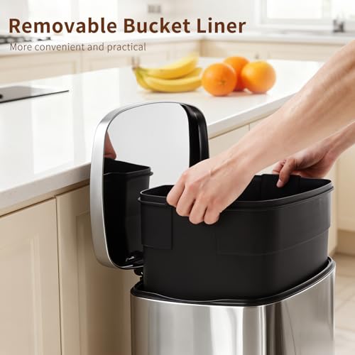 13 Gallon Stainless Steel Trash Can with Soft-Close Step Pedal