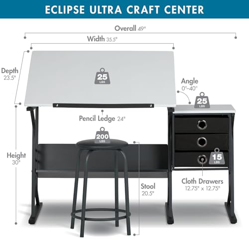 Adjustable Drafting Table and Stool Set with Storage Drawers