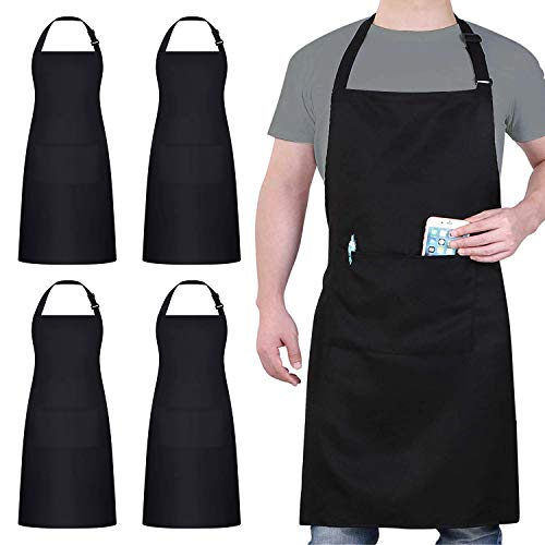 4-Pack Waterproof Kitchen Bib Aprons with Pockets, Adjustable & Washable
