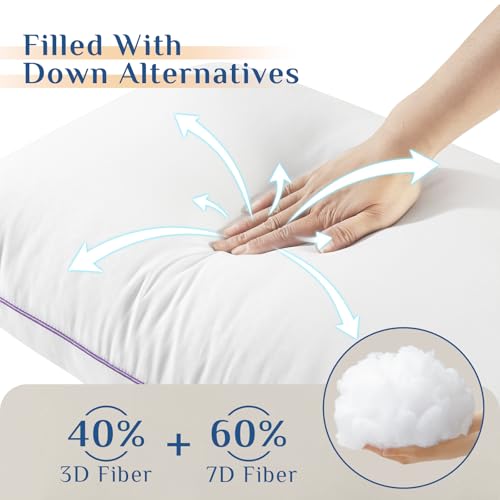 JOLLYVOGUE Queen Size Bed Pillows Set of 2, Firm Down Alternative Fill